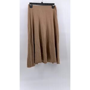 ZARA TRAFALUC Women's Beige A-Line Frayed Midi Skirt SZ S